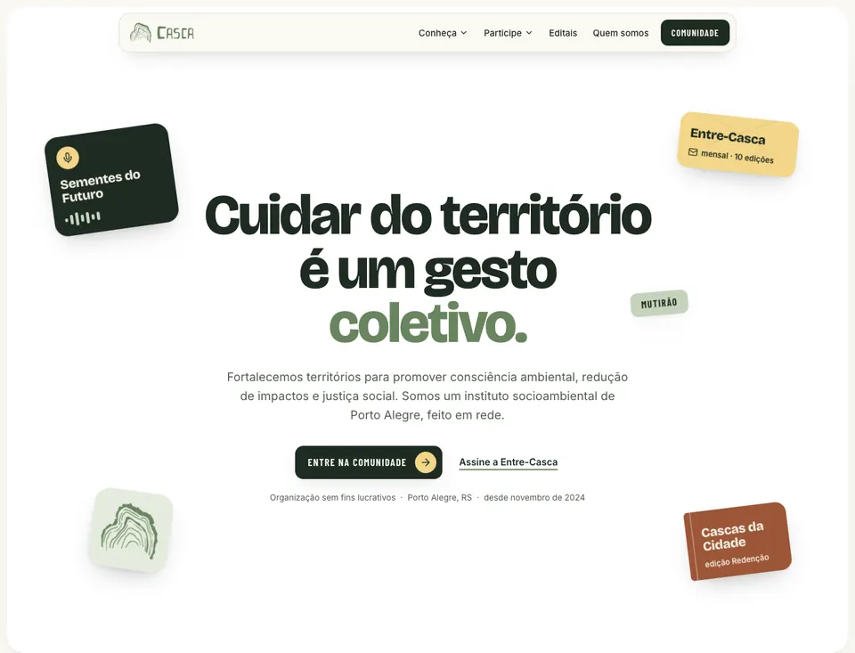 Site do Casca Instituto Socioambiental
